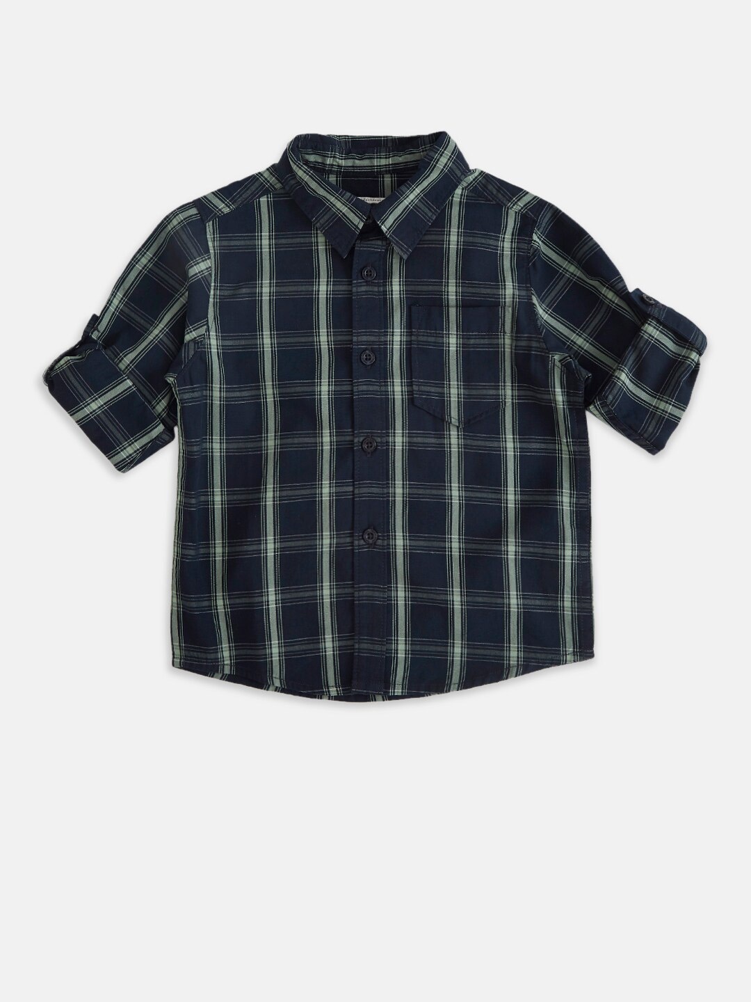 

Pantaloons Baby Boys Olive Green Tartan Checks Checked Casual Shirt