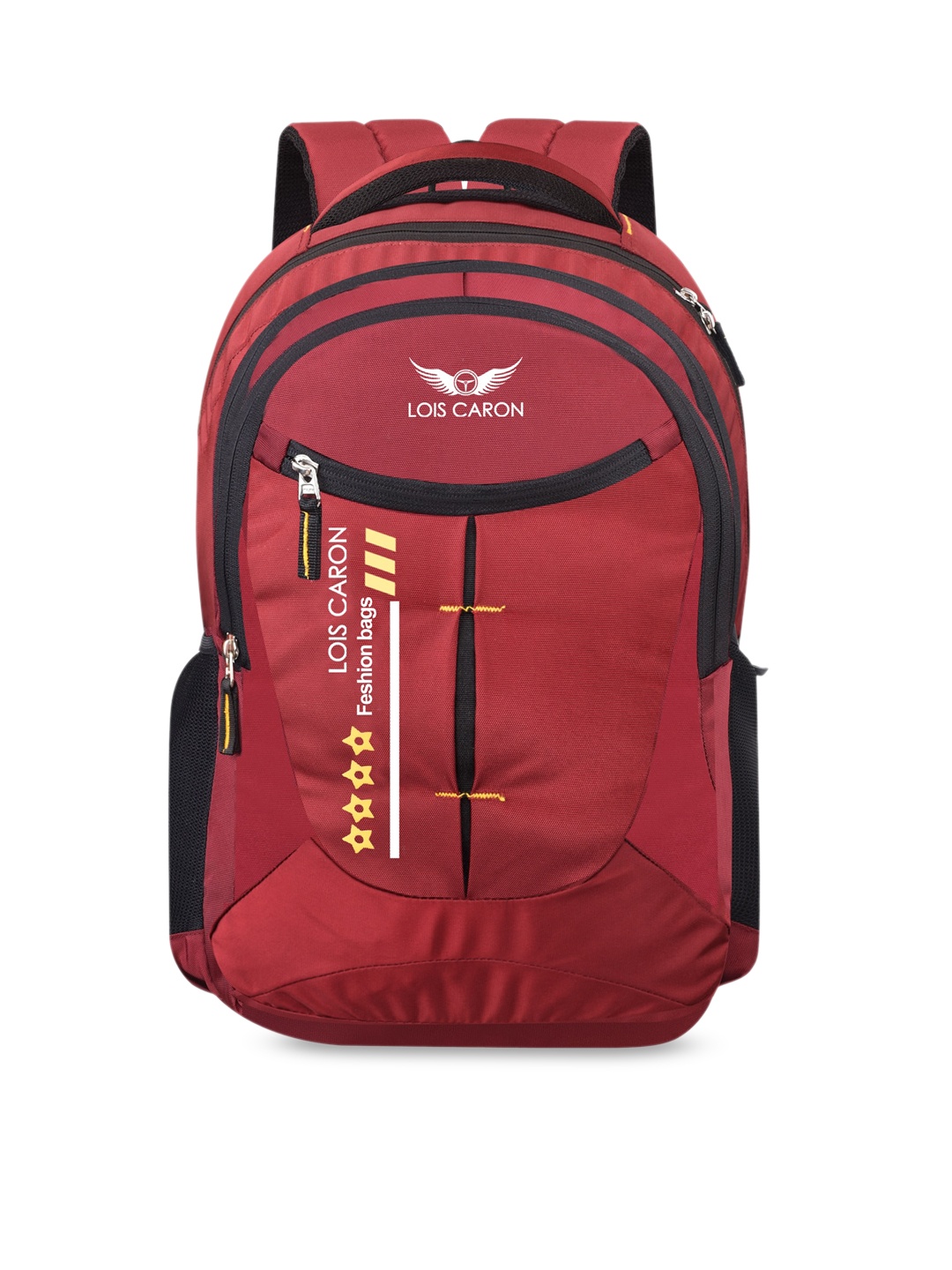 

LOIS CARON Unisex Red & Black Typography Backpack