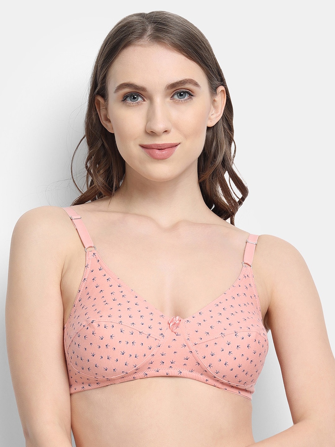 

VStar Peach & Navy Blue Printed T-shirt Bra - Wireless Non-Padded