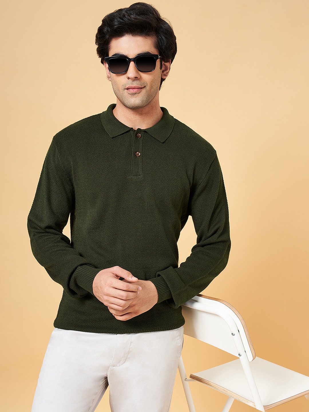 

BYFORD by Pantaloons Men Olive Green Pullover