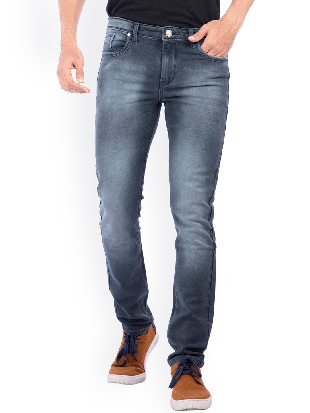 

HJ HASASI Men Grey Low Distress Light Fade Stretchable Jeans