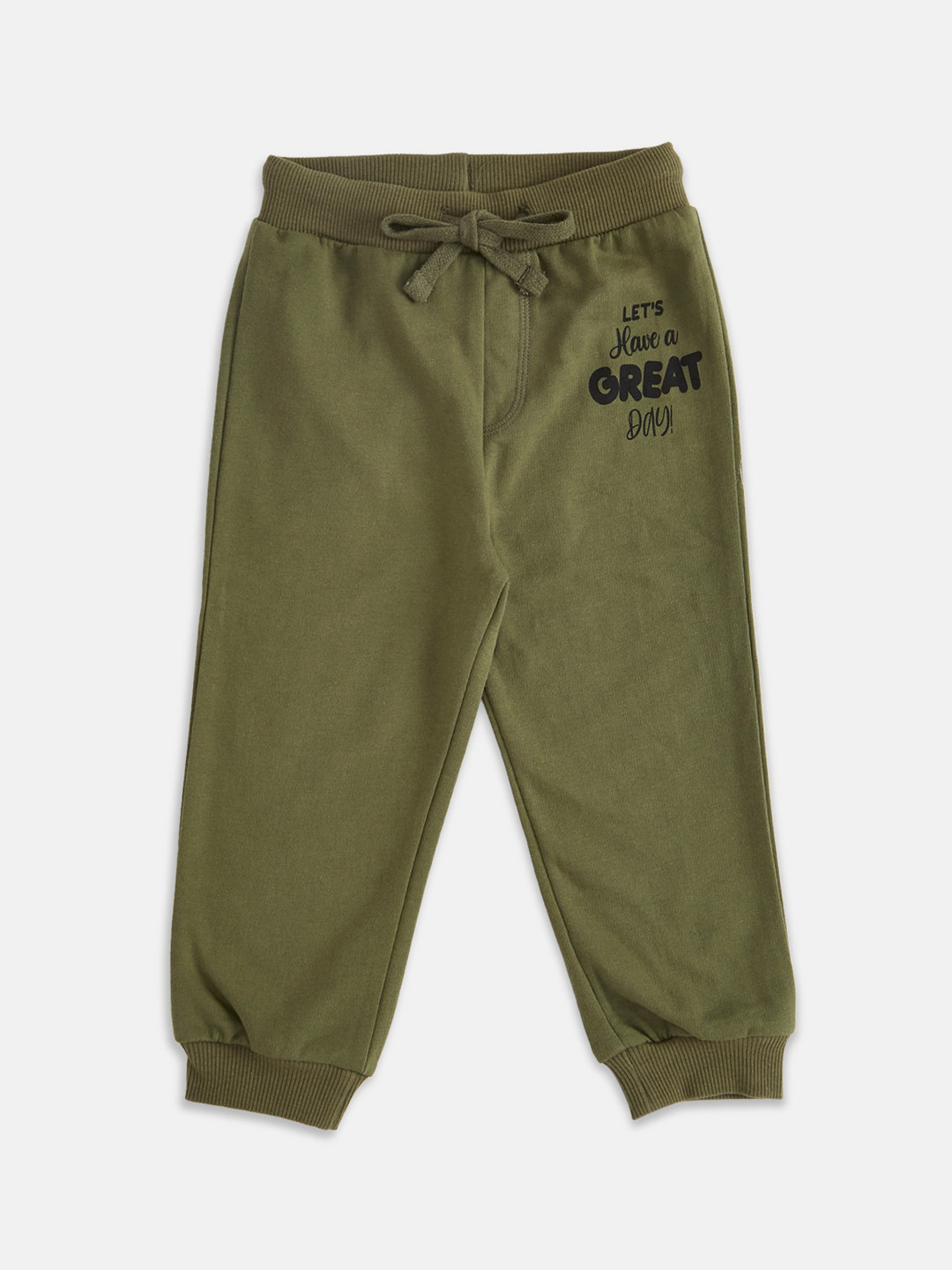 

Pantaloons Baby Boys Olive Green Solid Cotton Joggers