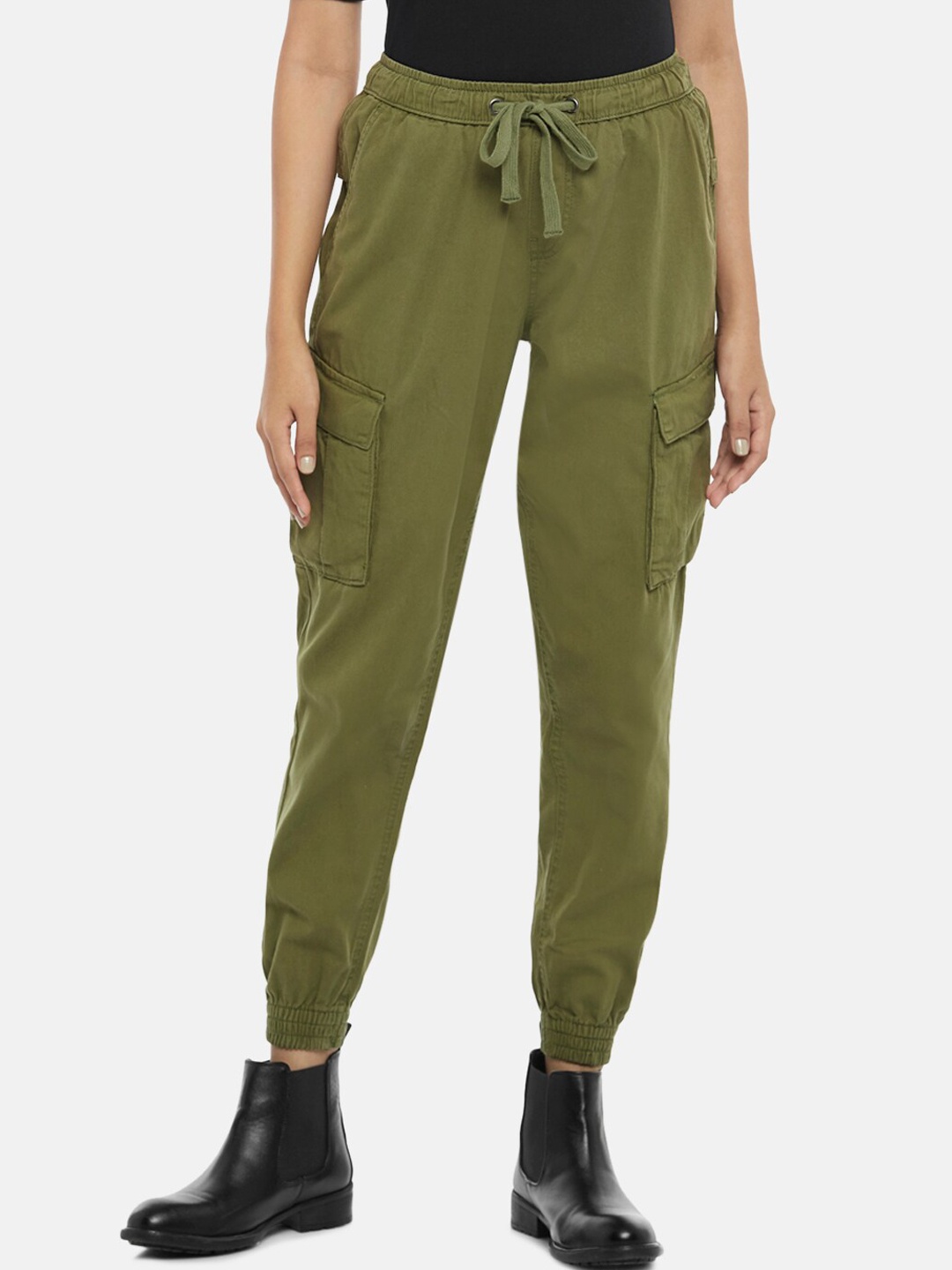 

SF JEANS by Pantaloons Women Olive Green Tapered Fit Joggers