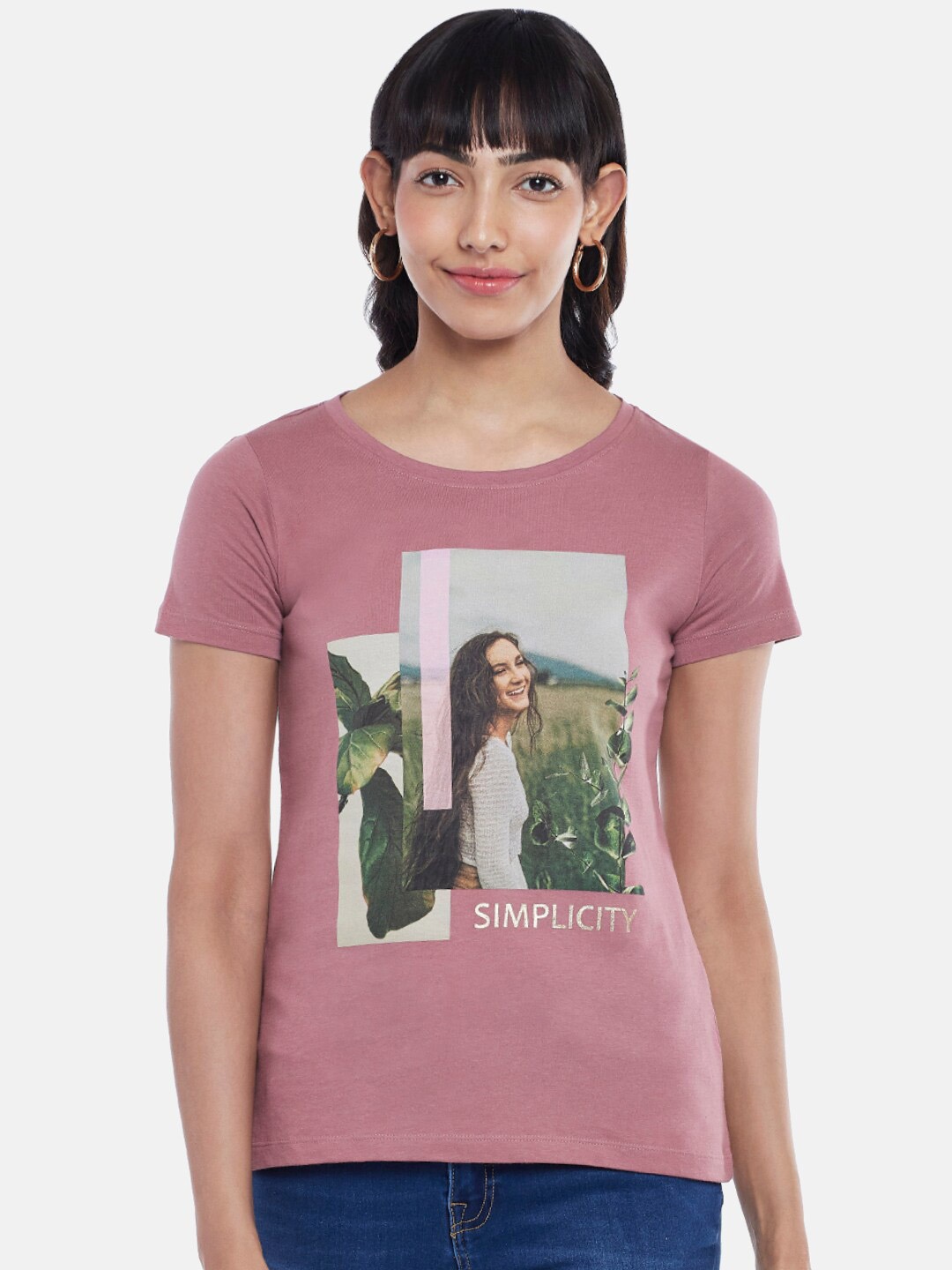 

Honey by Pantaloons Women Mauve Printed T-shirt