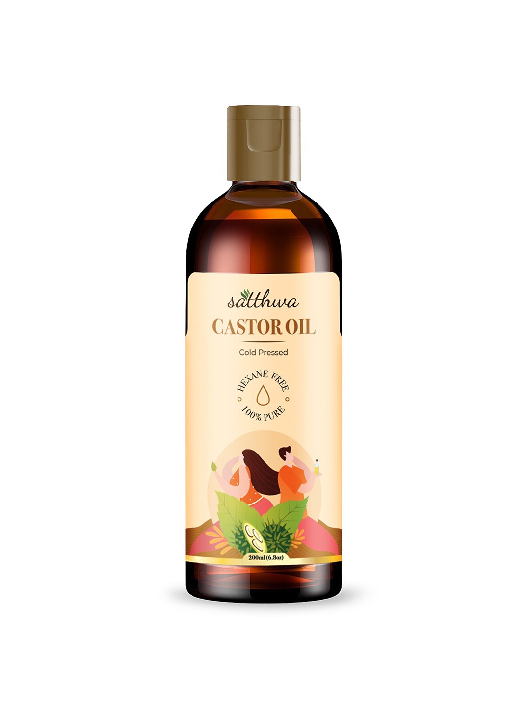 

Satthwa Premium Cold Pressed Castor Oil for Hair & Skin - 200ml, Gold