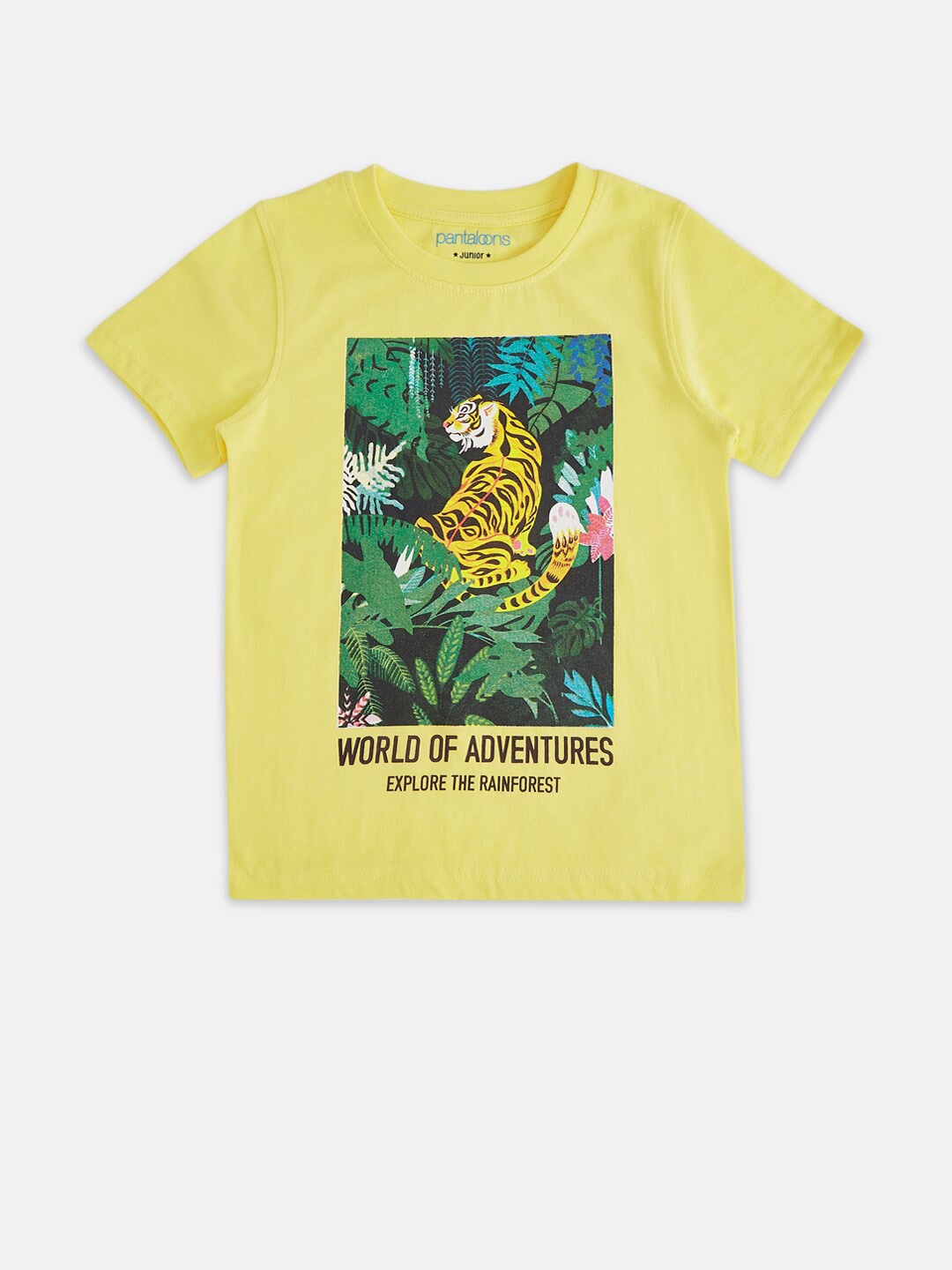 

Pantaloons Junior Boys Yellow Printed Tropical T-shirt