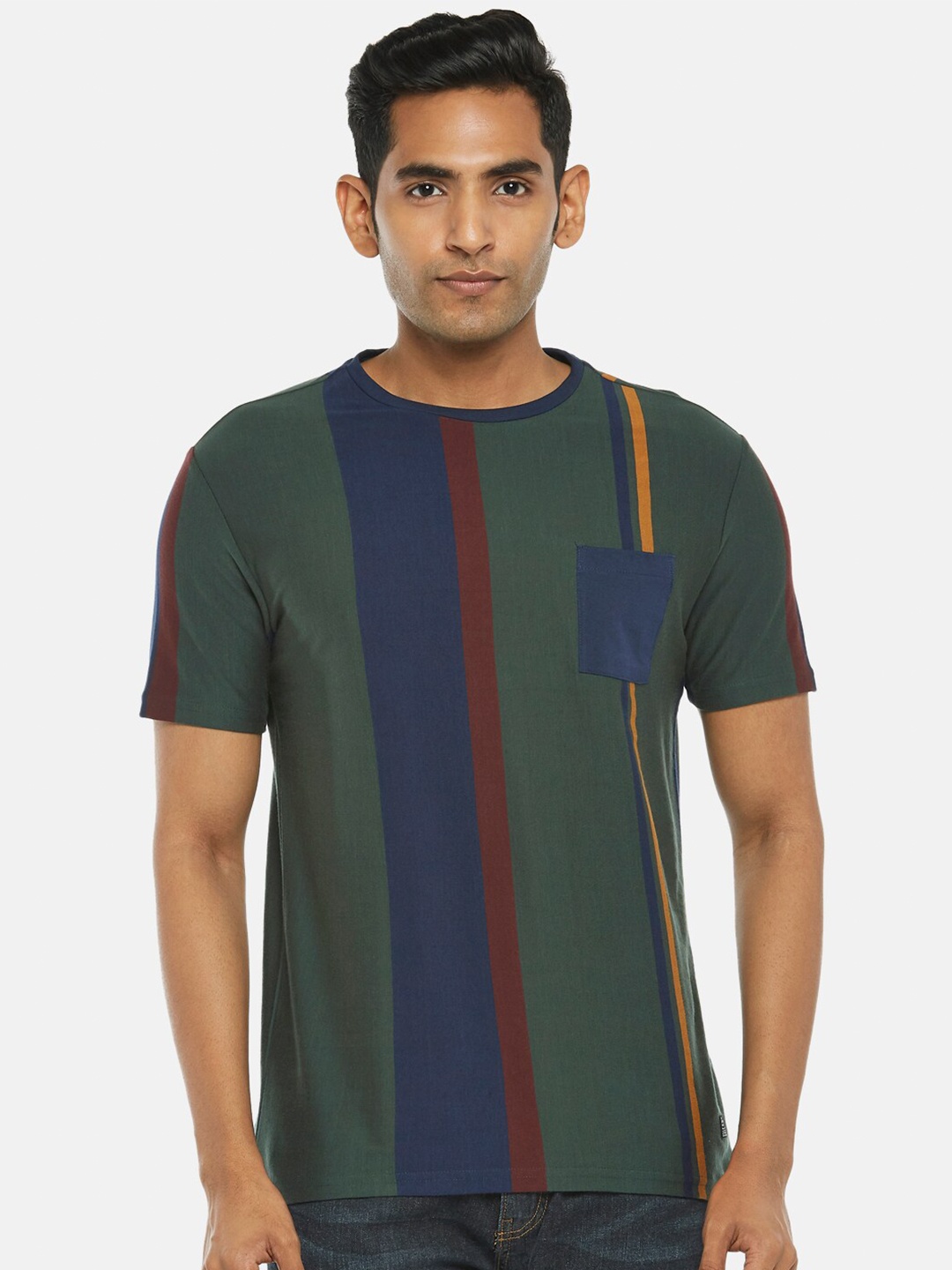 

People Men Green Striped T-shirt