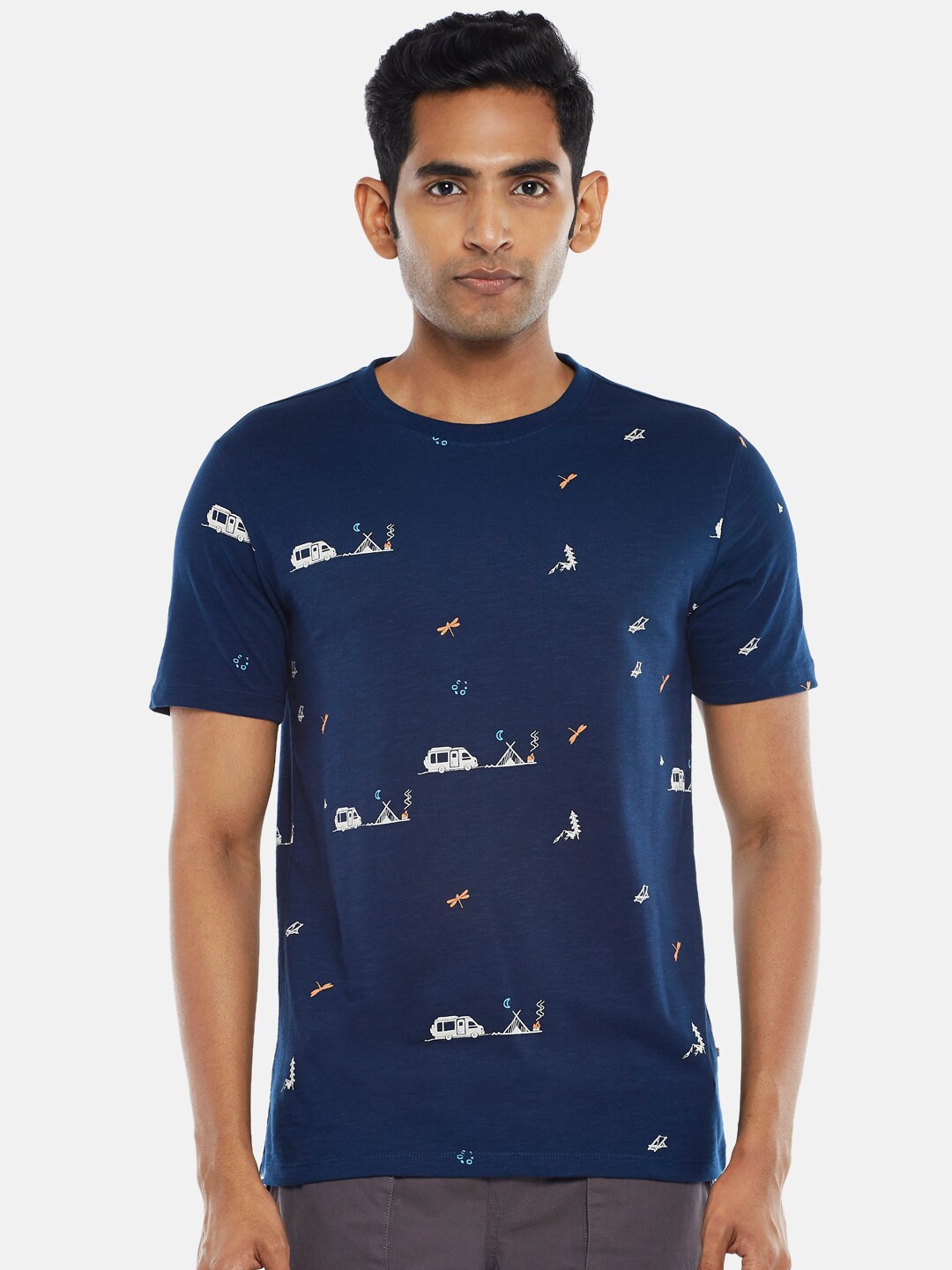 

Urban Ranger by pantaloons Men Navy Blue Printed Slim Fit T-shirt