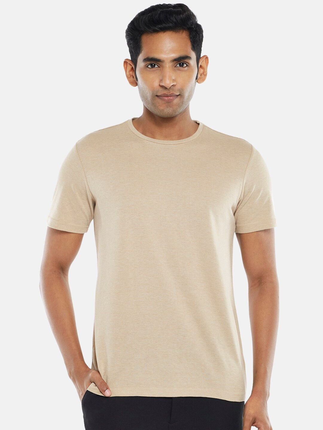 

BYFORD by Pantaloons Men Beige Raw Edge Slim Fit T-shirt