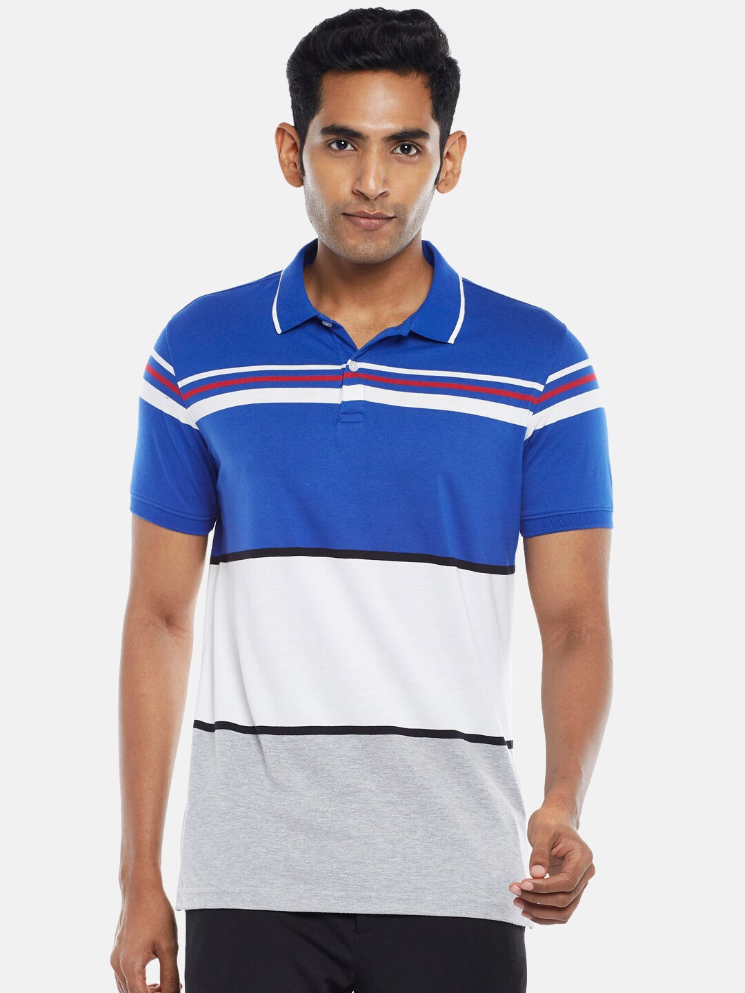 

BYFORD by Pantaloons Men Blue Colourblocked Polo Collar Slim Fit T-shirt