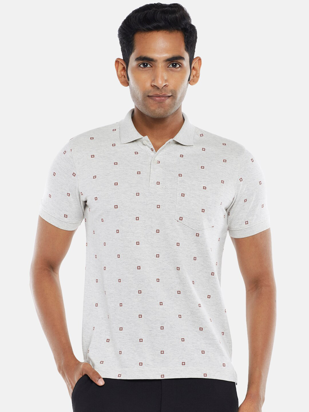 

BYFORD by Pantaloons Men Beige Printed Polo Collar Slim Fit T-shirt