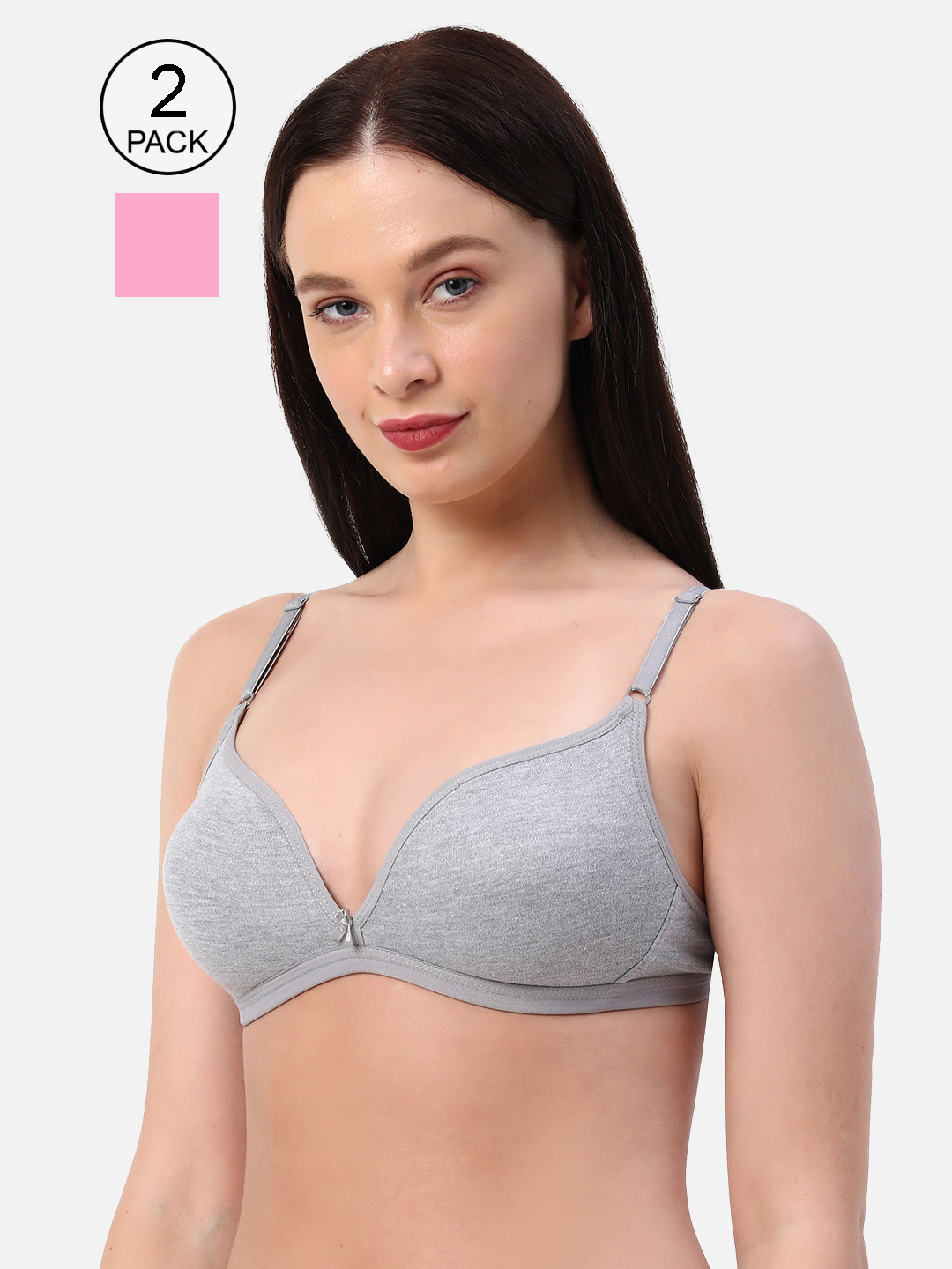 

Planetinner Pack of 2 Non Padded Non Wired Low Coverage Plunge Backless T-Shirt Bra TB13-C2, Pink