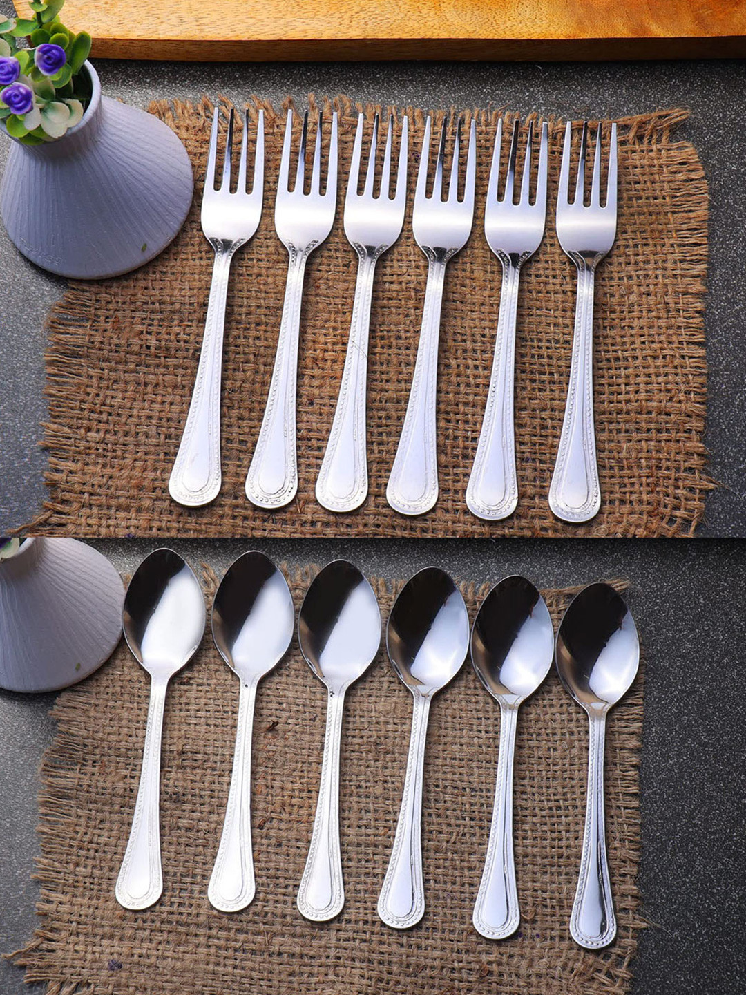 

ZEVORA Set Of 12 Silver-Toned Solid Cutlery Set