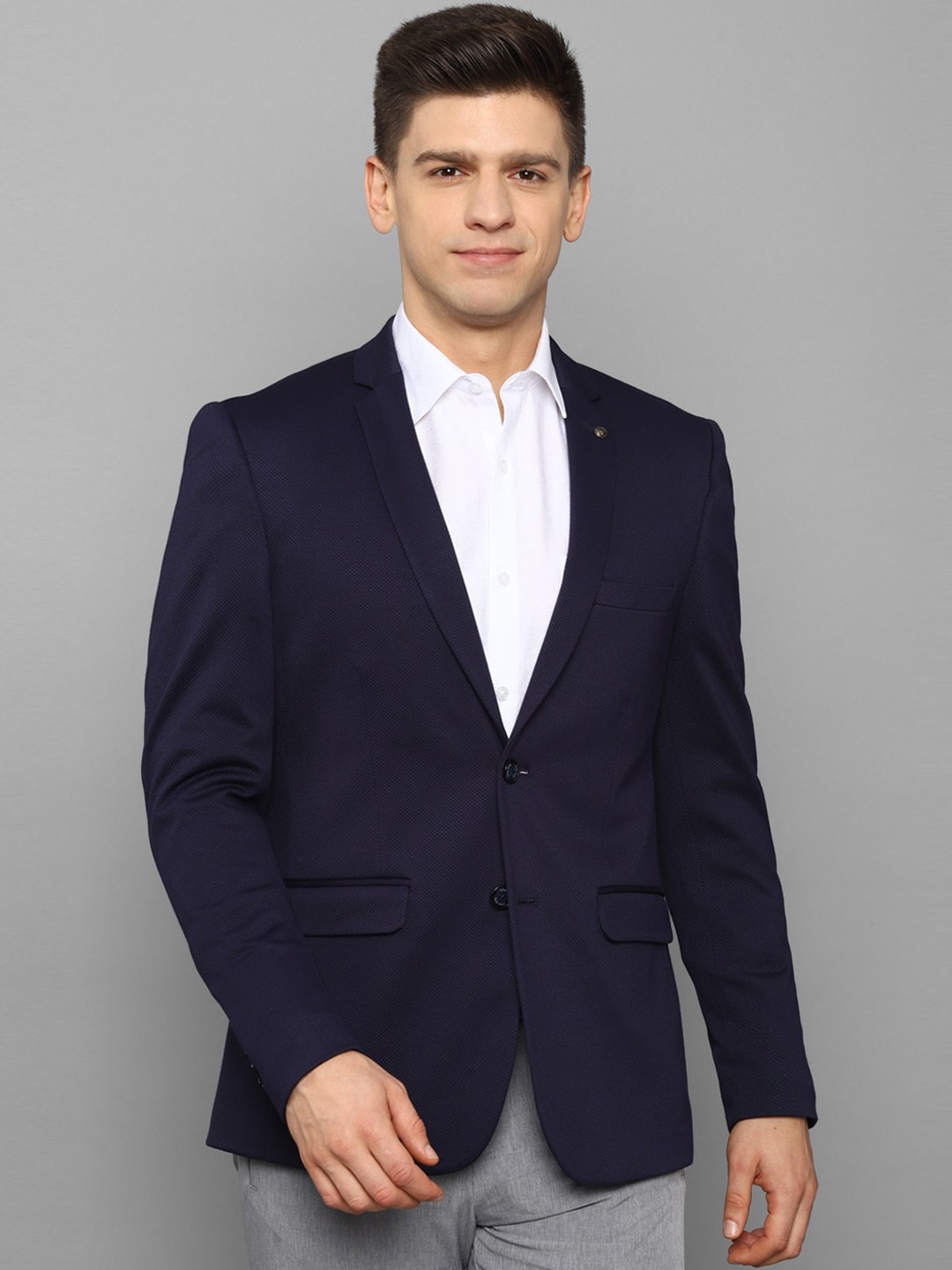 

Allen Solly Men Navy Blue Solid Slim-Fit Single Breasted Blaze Blazers