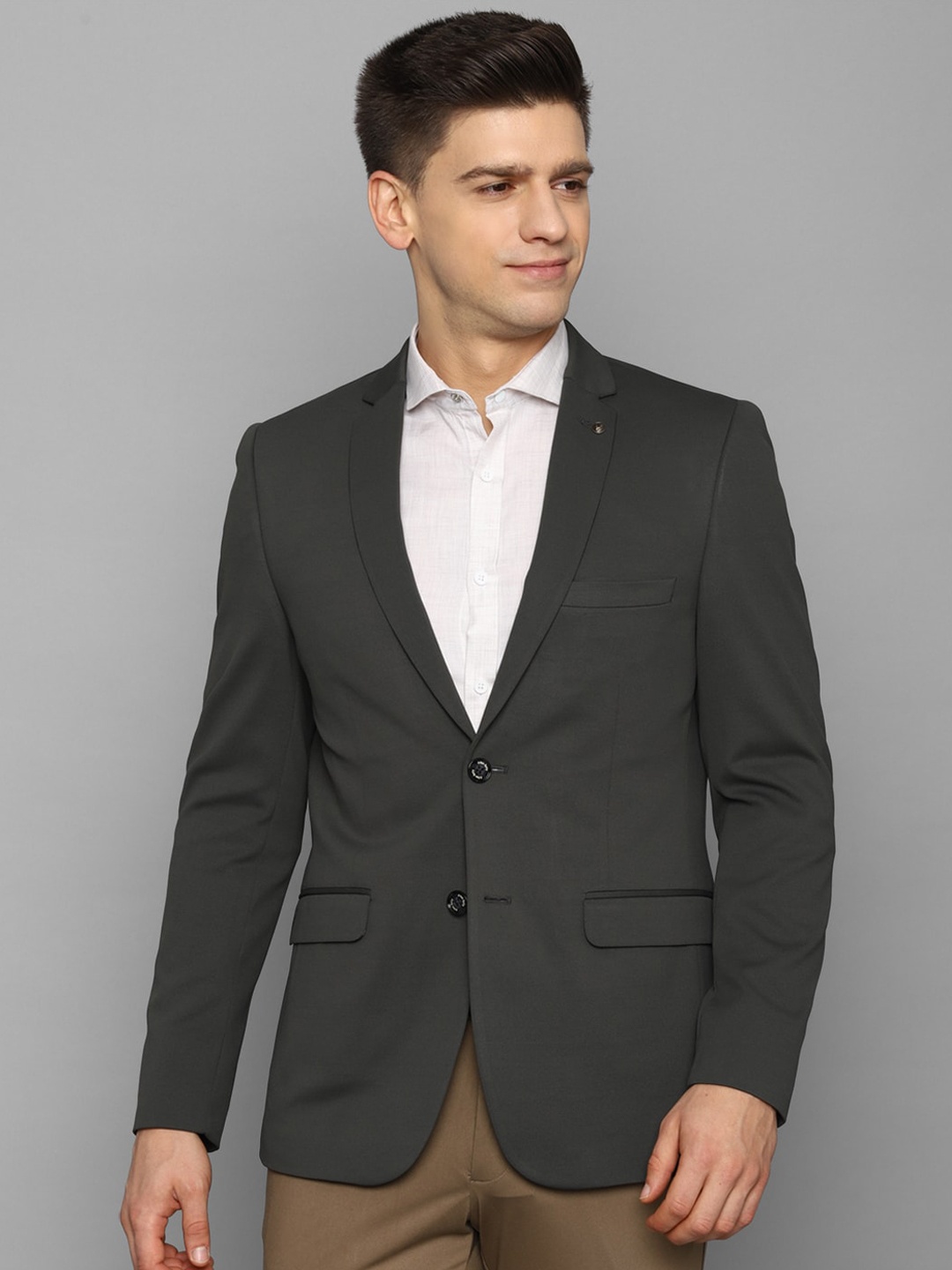 

Allen Solly Men Grey Solid Single Breasted Slim-Fit Blazers