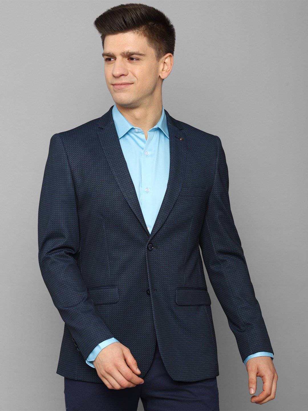 

Allen Solly Men Navy Blue Textured Single-Breasted Slim-Fit Formal Blazer