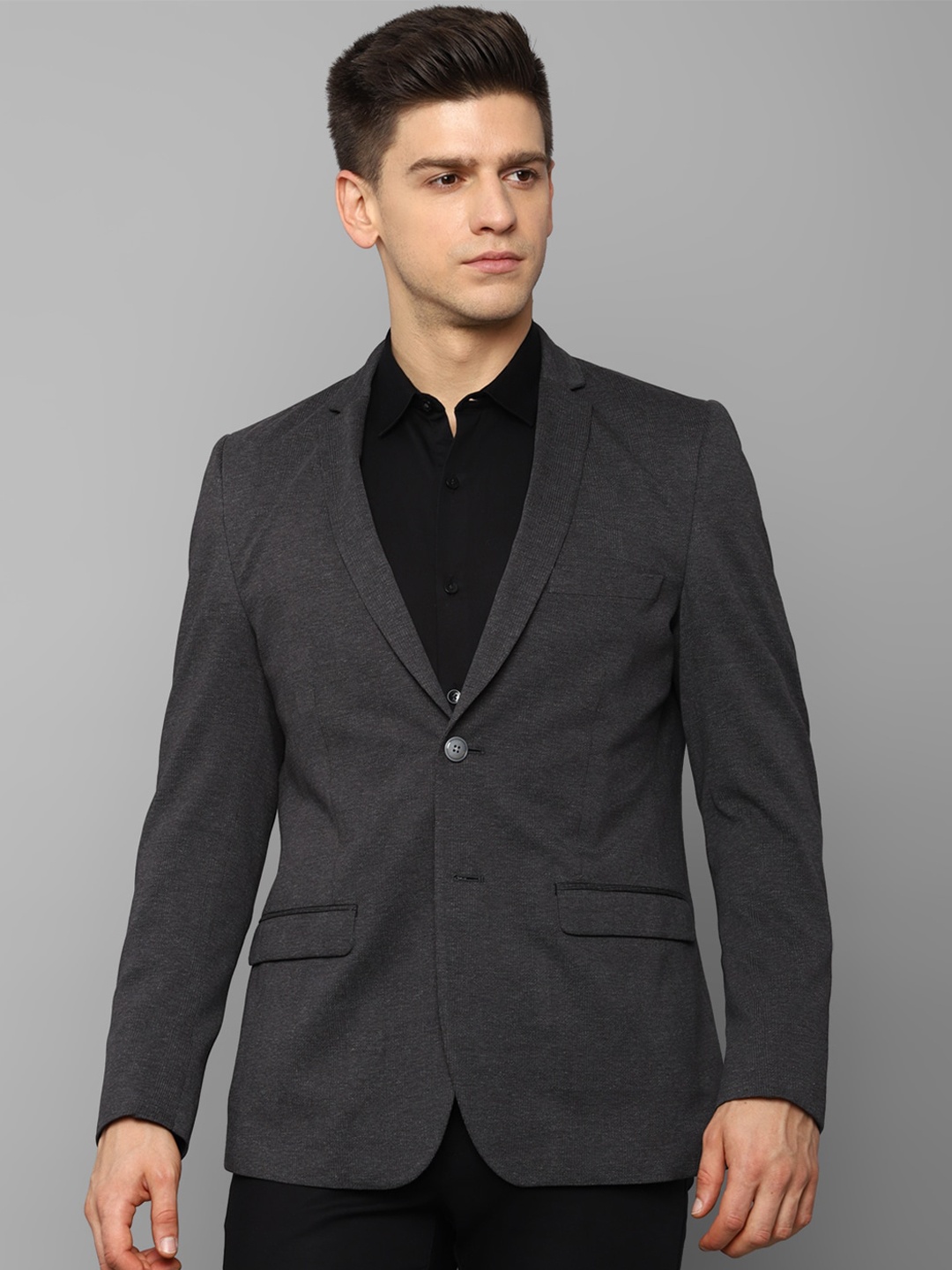 

Louis Philippe Sport Men Grey Solid Pure Cotton Single-Breasted Slim-Fit Blazers