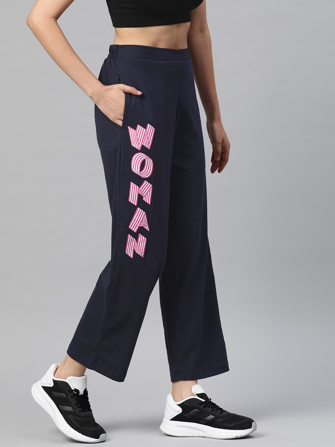 

plusS Women Navy Blue Cotton Printed Track Pants