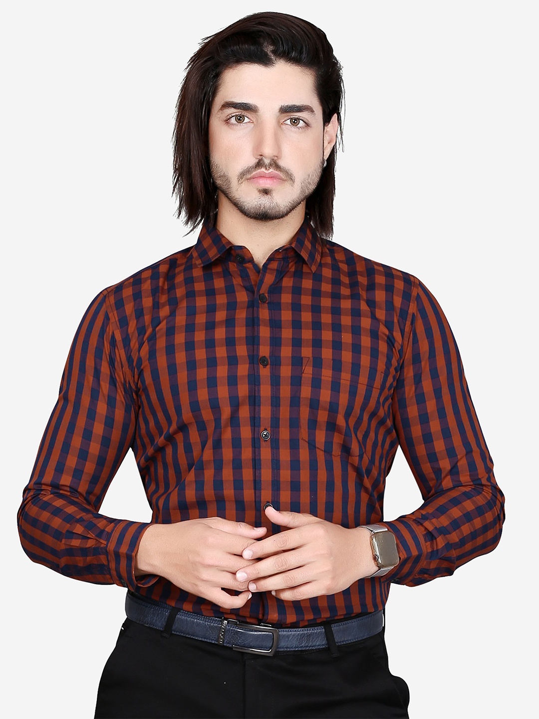 

5TH ANFOLD Men Maroon Slim Fit Buffalo Checks Checked Formal Shirt