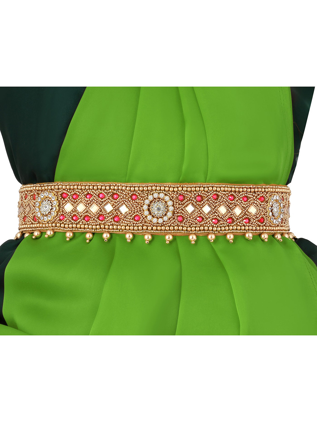 

VAMA Women Red Stone Studded Cloth Waist Belt For Saree