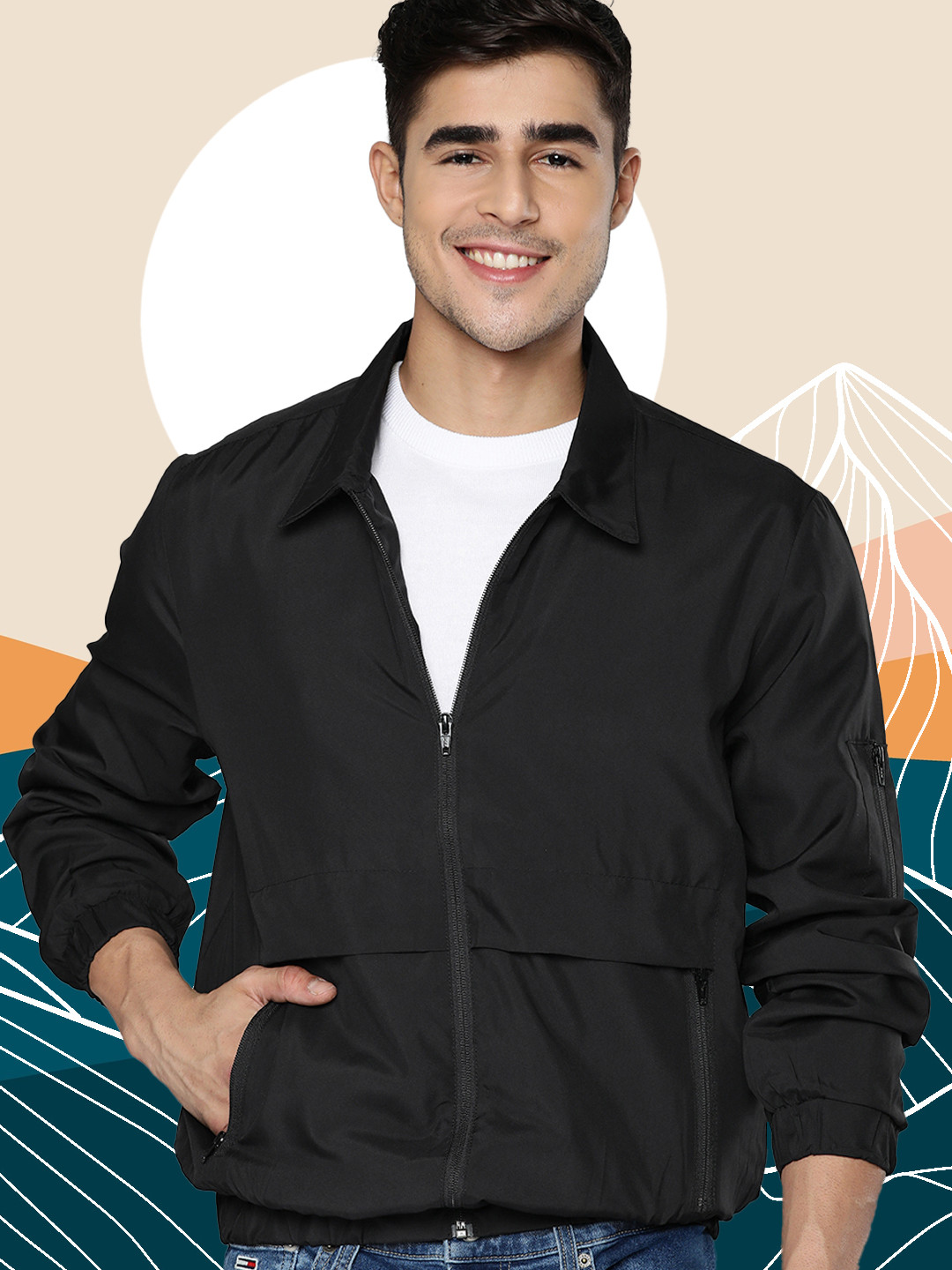 

Mast & Harbour Men Black Solid Bomber Jacket