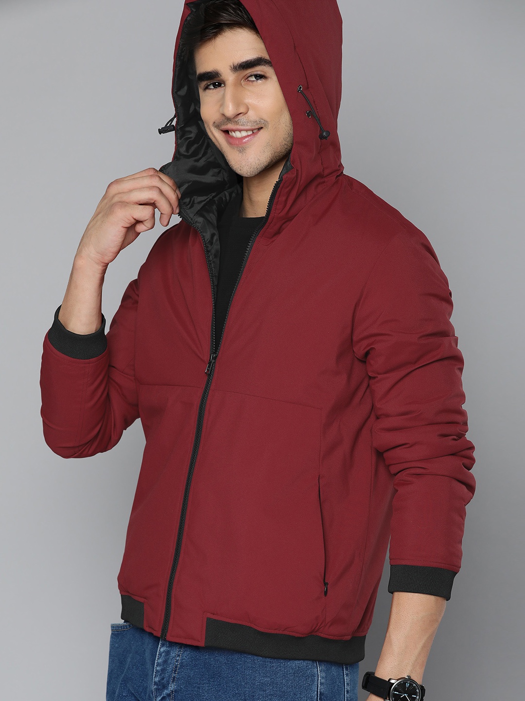 

Mast & Harbour Men Maroon Solid Hooded Padded Jacket