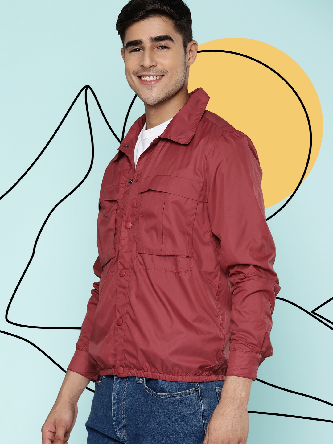 

Mast & Harbour Men Maroon Solid Tailored Jacket