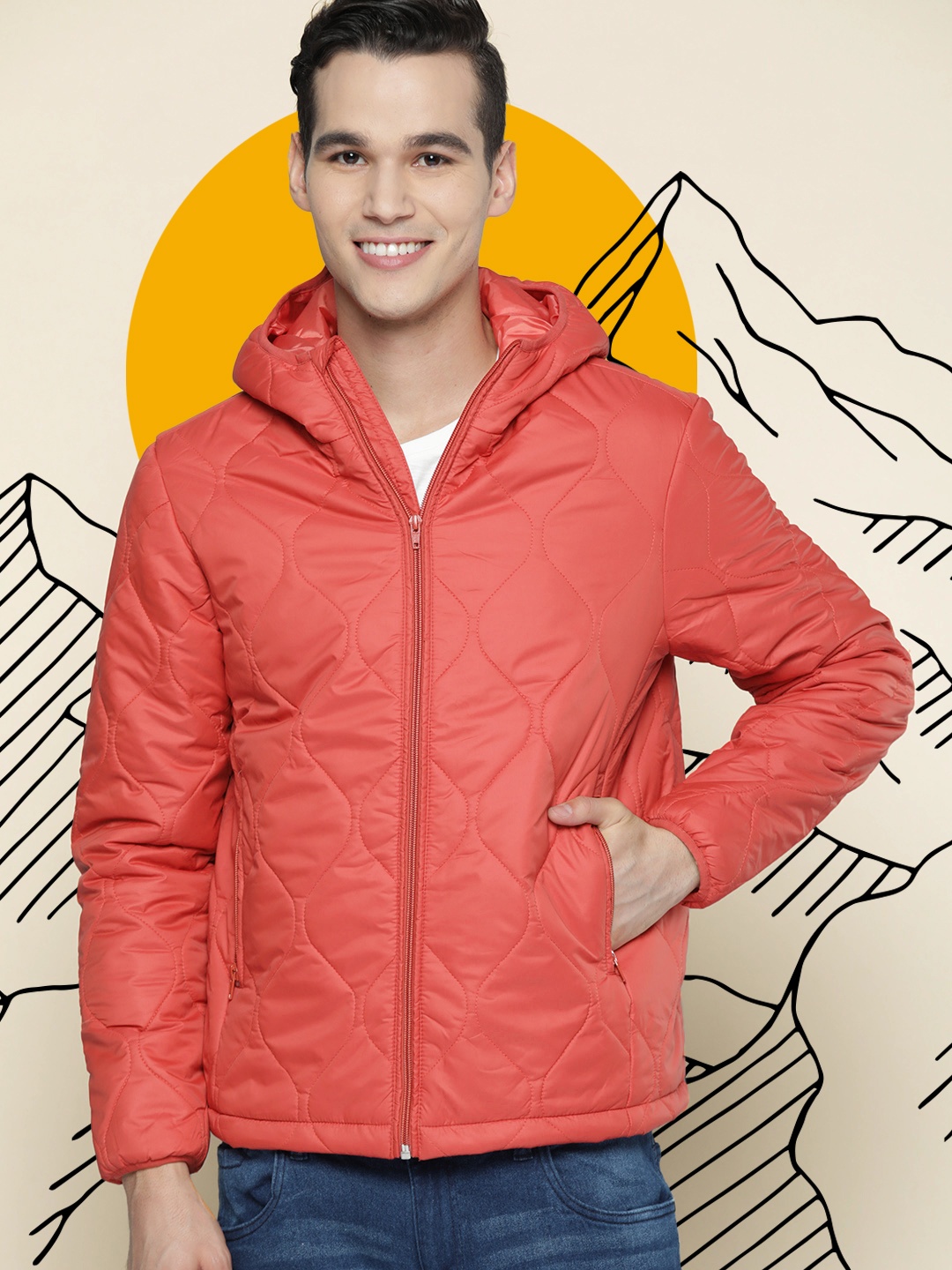 

Mast & Harbour Men Orange Solid Padded Jacket