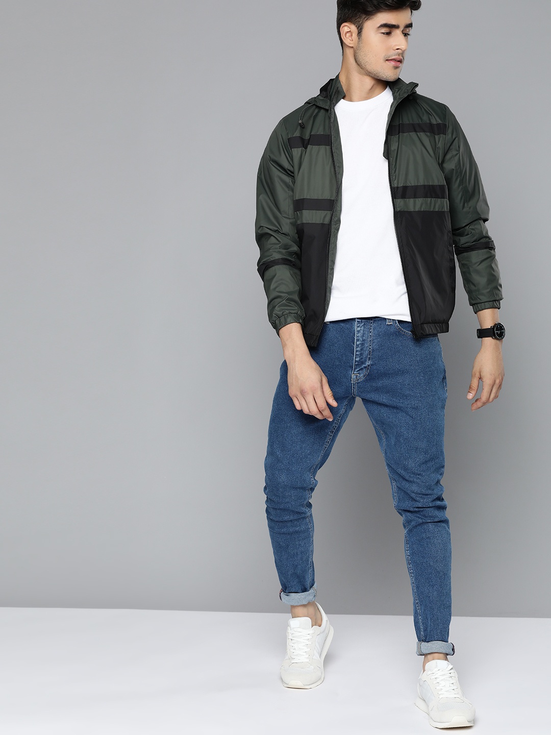 

Mast & Harbour Men Green & Black Colourblocked Tailored Jacket