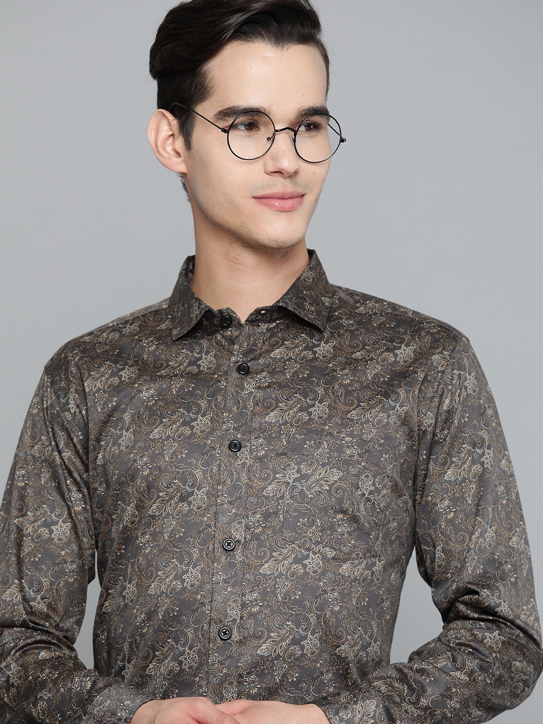 

DENNISON Men Grey Smart Slim Fit Printed Formal Shirt