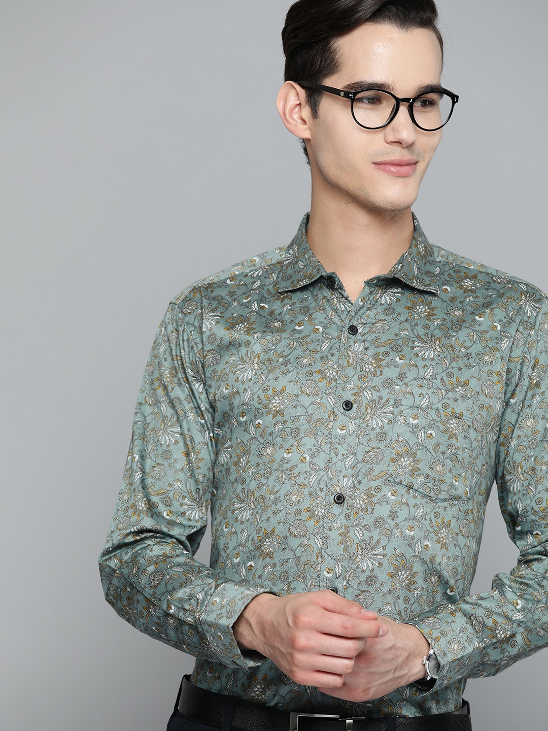 

DENNISON Men Sea Green Smart Slim Fit Printed Casual Shirt