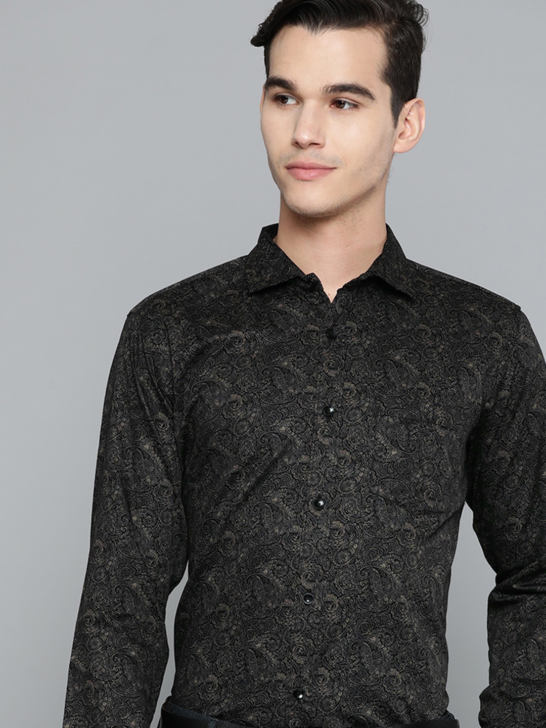 

DENNISON Men Black Smart Slim Fit Printed Casual Shirt