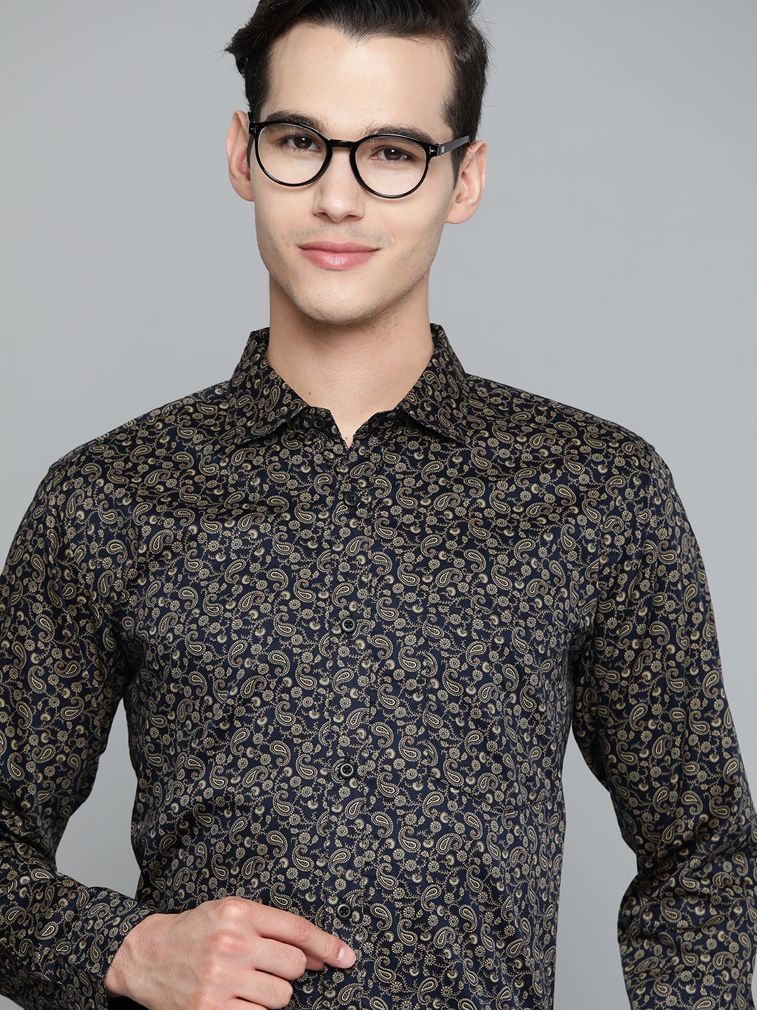 

DENNISON Men Navy Blue & Beige Smart Slim Fit Printed Casual Shirt