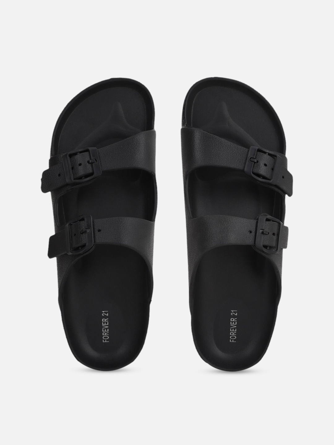 

FOREVER 21 Women Black Open Toe Flats with Buckles