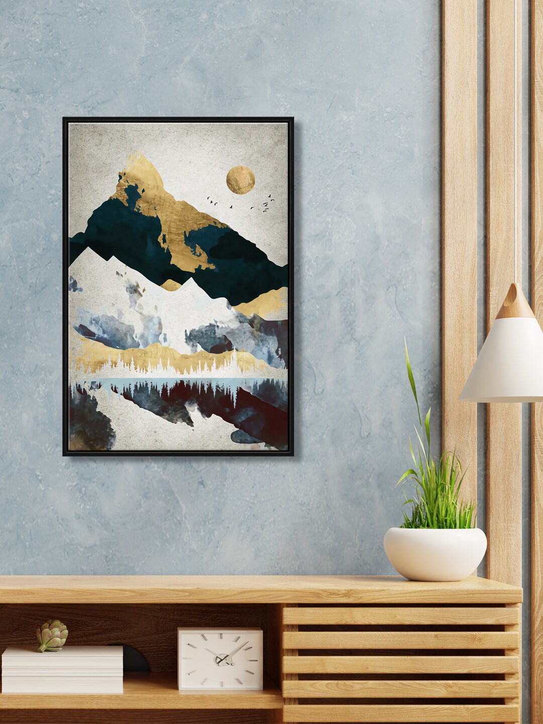 

999Store Yellow White & Green Printed Framed Wall Art