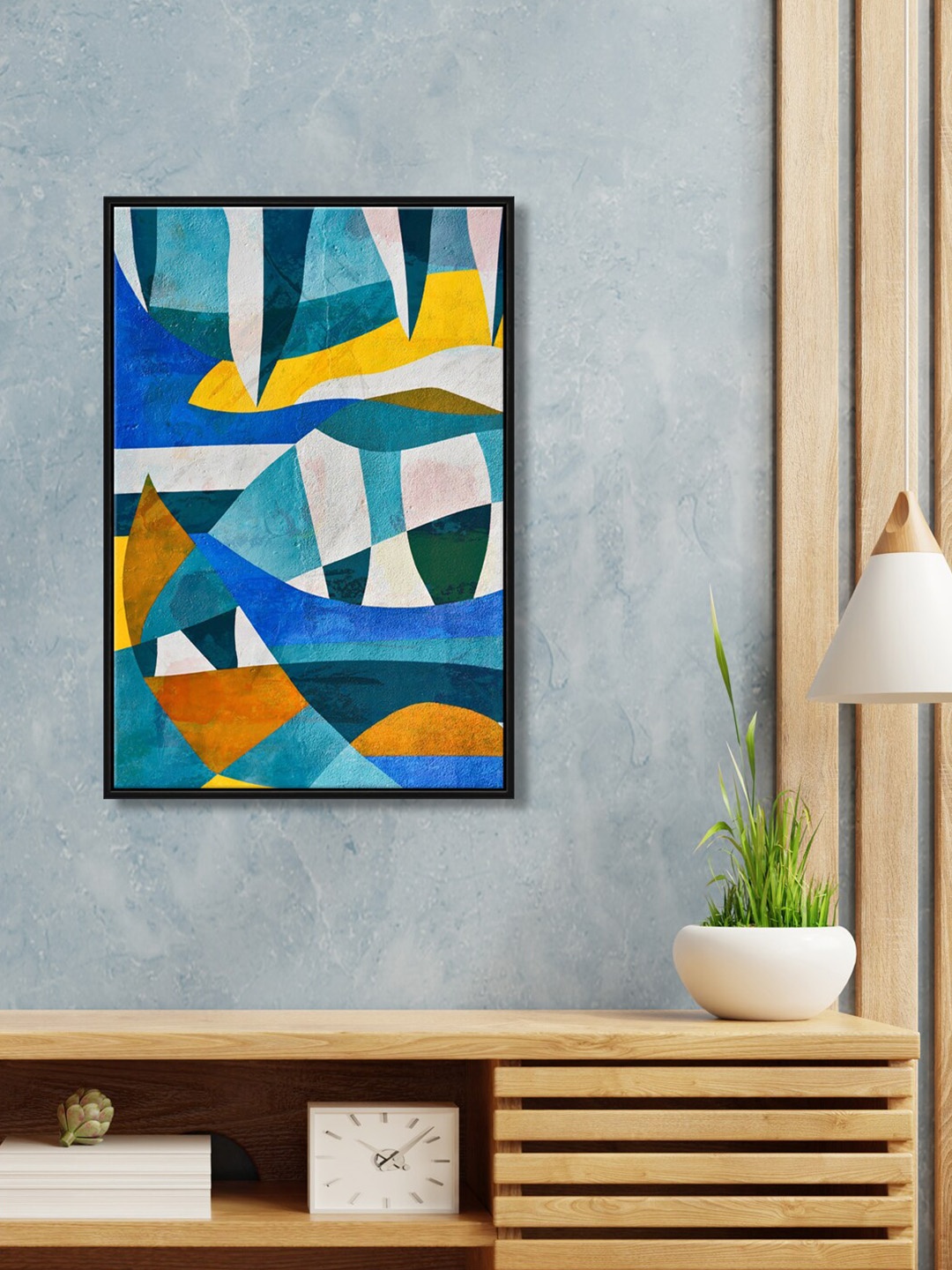 

999Store Blue & Yellow Abstract Printed Framed Wall Painting