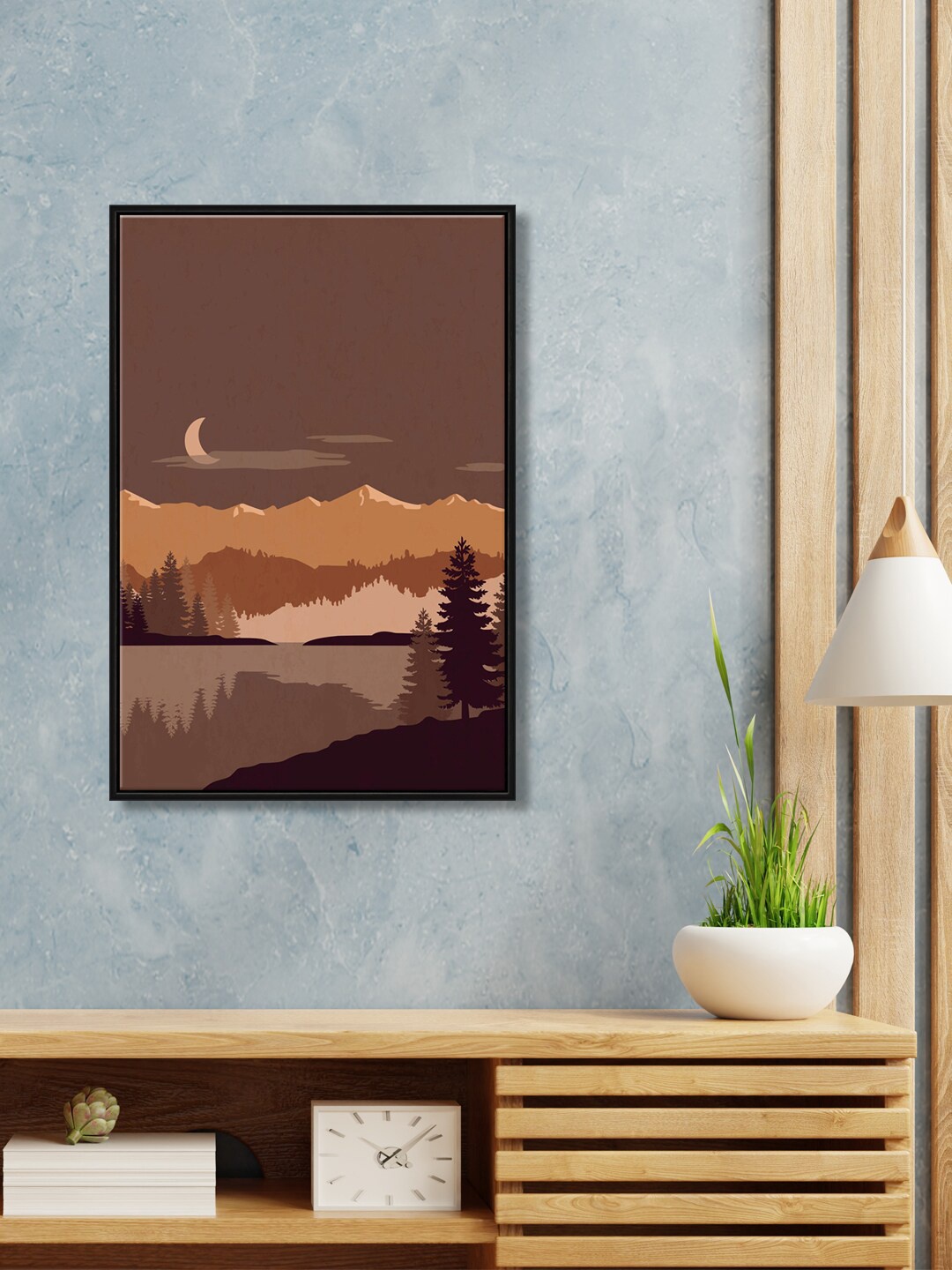 

999Store Multi Floating Frame Mountain And Tree Half Moon Wall Art
