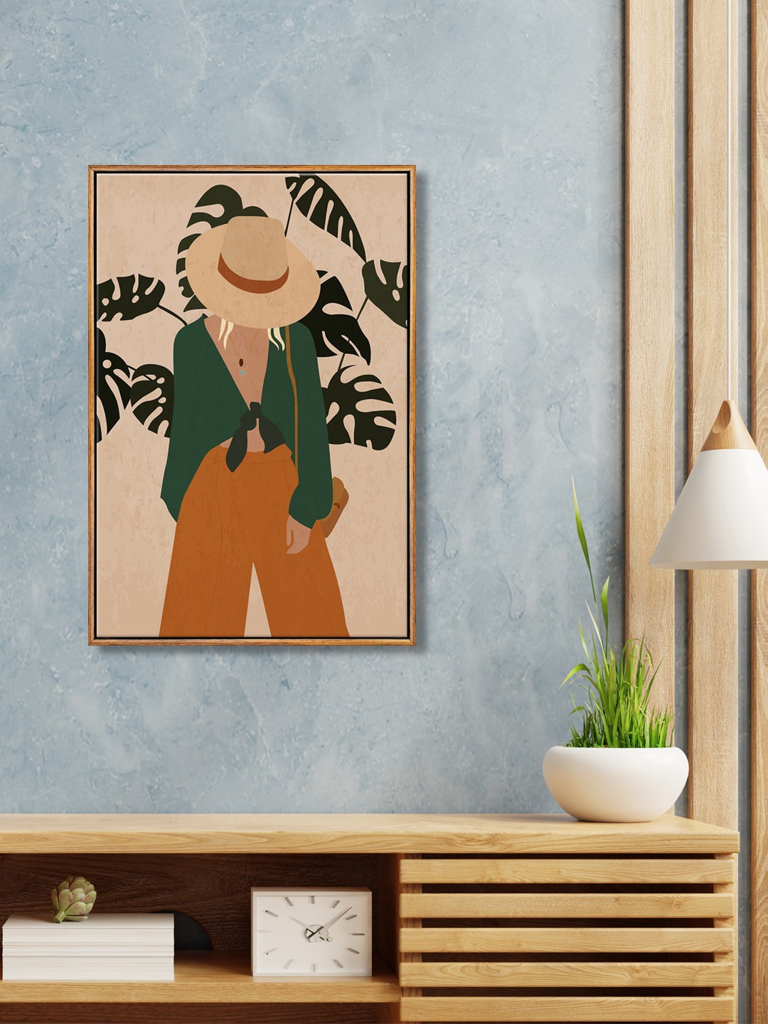 

999Store Green & Orange Fashion Girl Framed Wall Painting