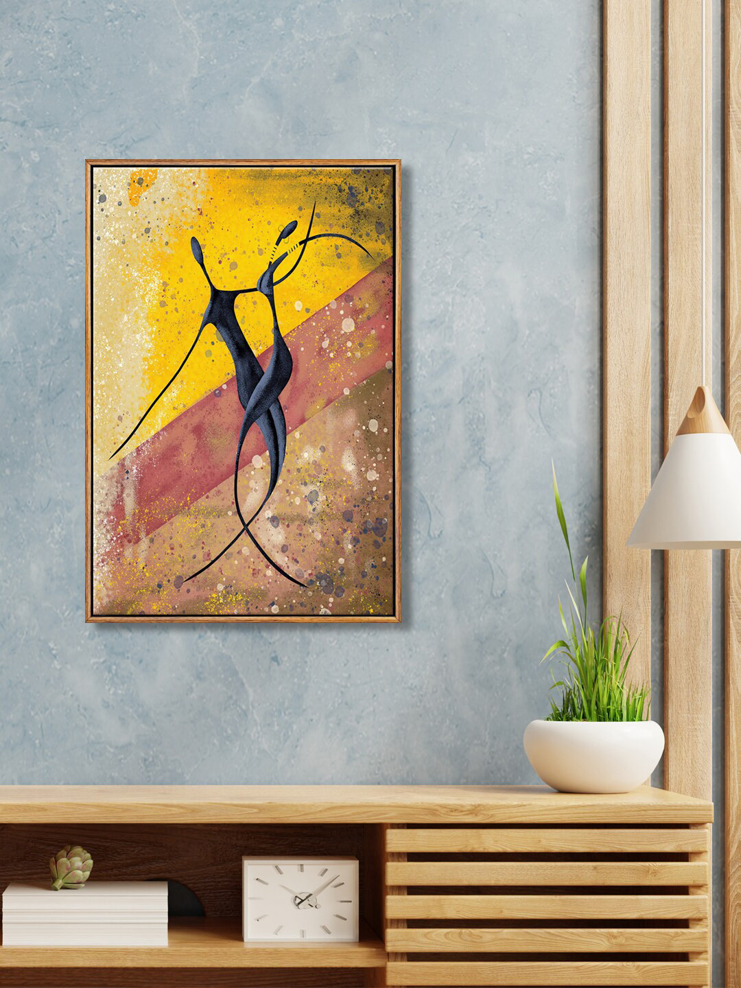 

999Store Yellow & Brown Abstract Printed Framed Wall Painting