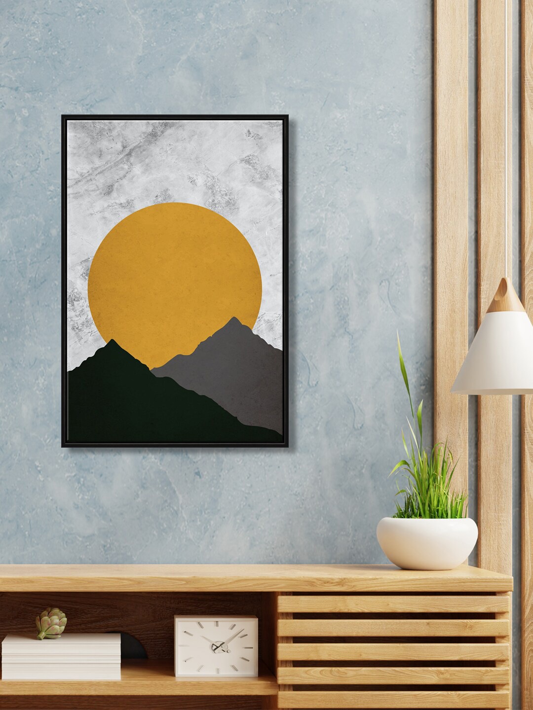 

999Store Yellow & Grey Mountains Night View Canvas Wall Art