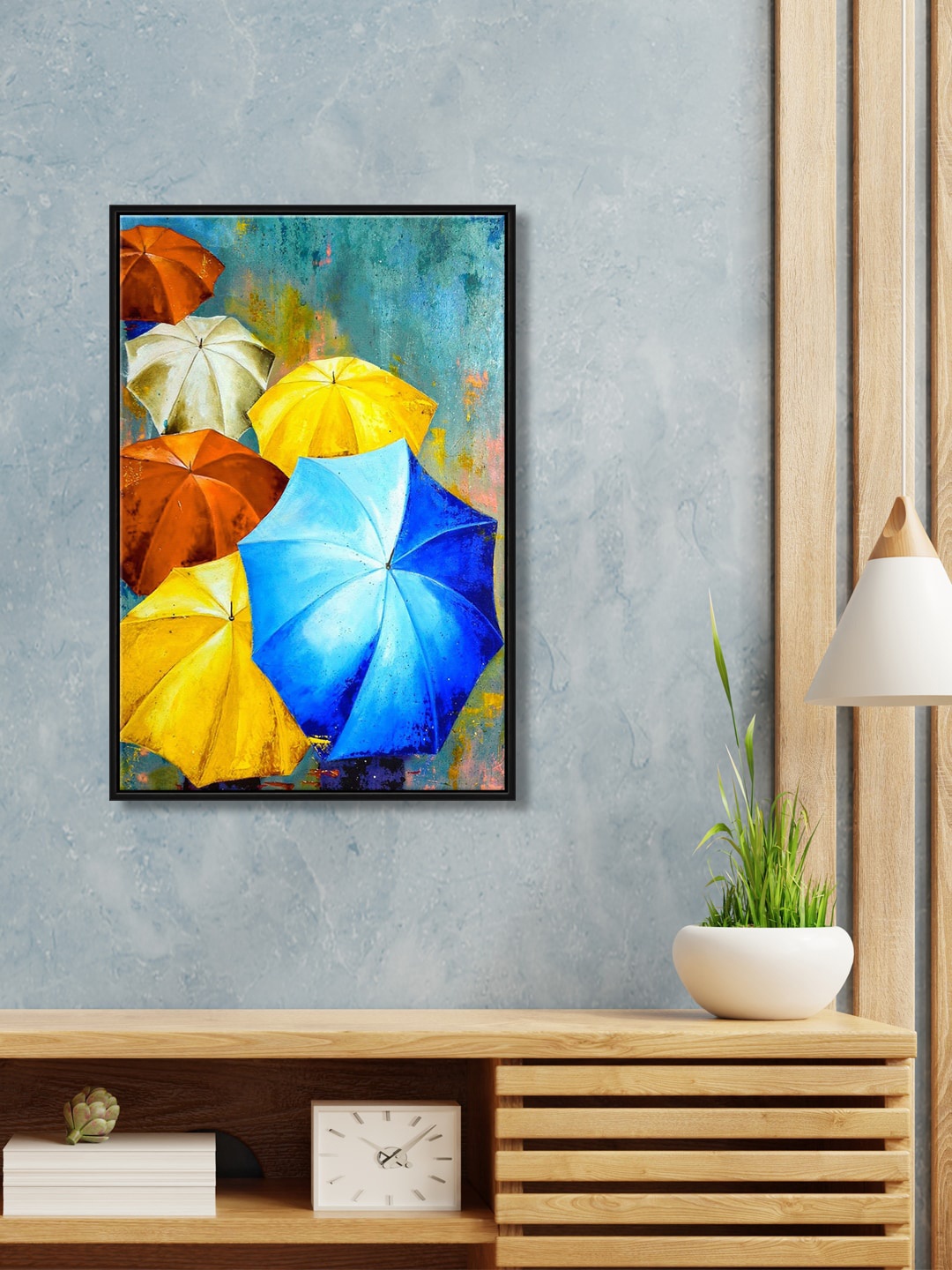 

999Store Blue & Yellow Abstract Printed Framed Wall Painting