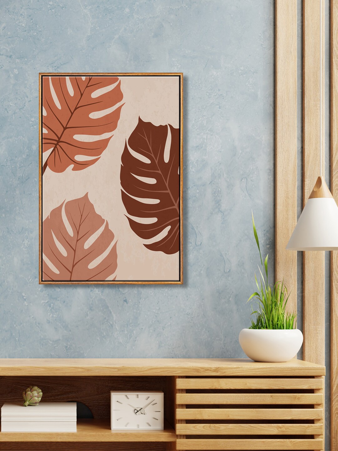 

999Store Brown & Cream Leaves Framed Wall Painting