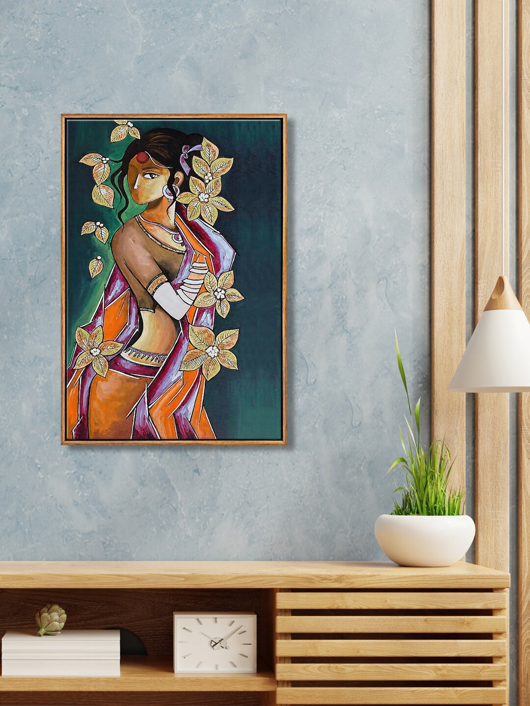 

999Store Green & Orange-Colored Beautiful Lady Painting Wall Art, Multi