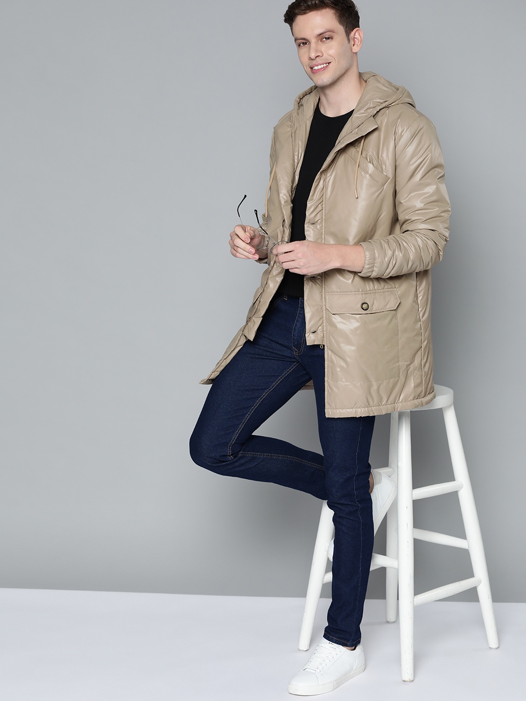 

Mast & Harbour Men Beige Solid Hooded Longline Padded Jacket