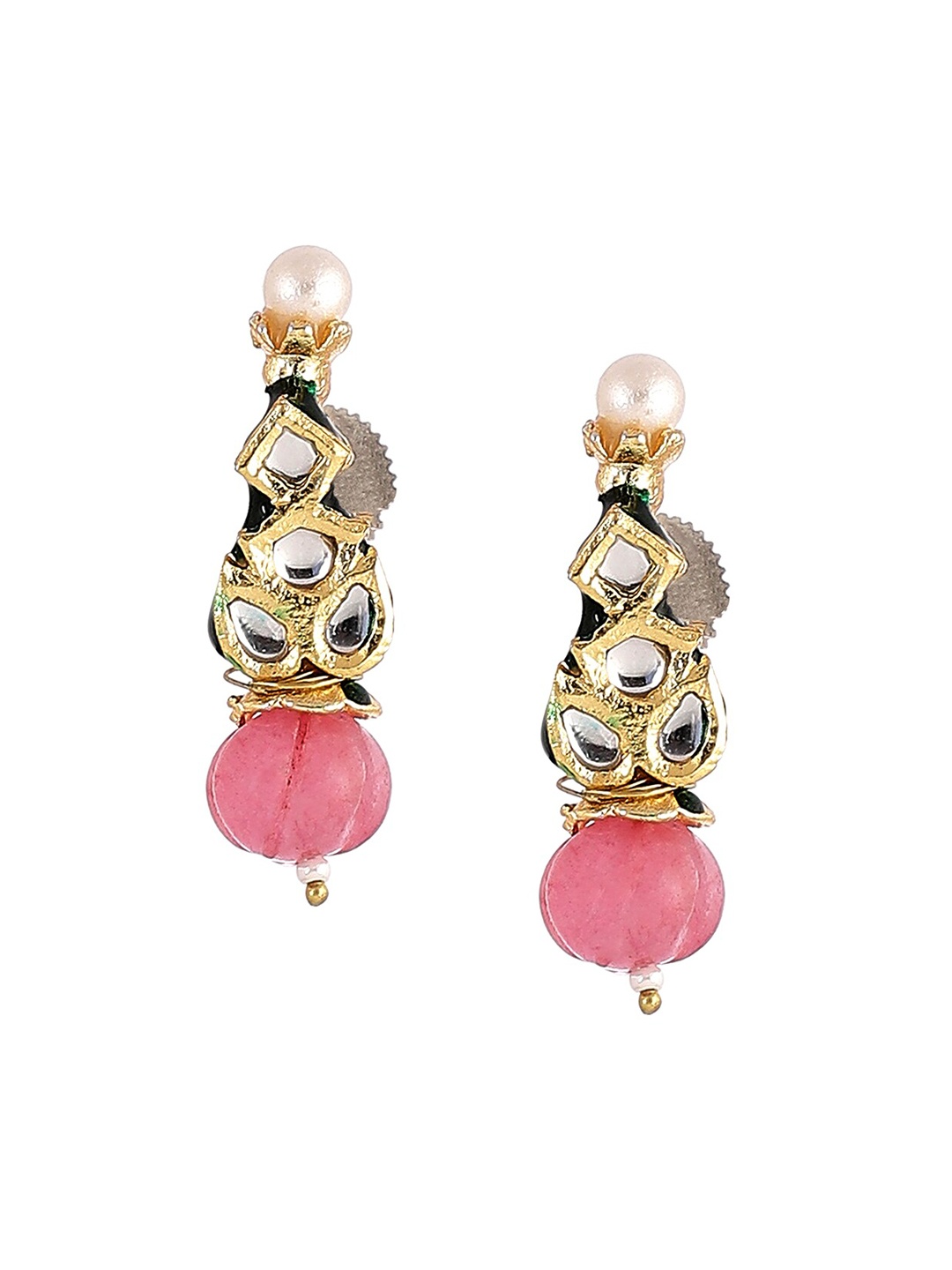 

Biba Gold-Plated White Kundan-Studded & Pink Beaded Jewellery Set