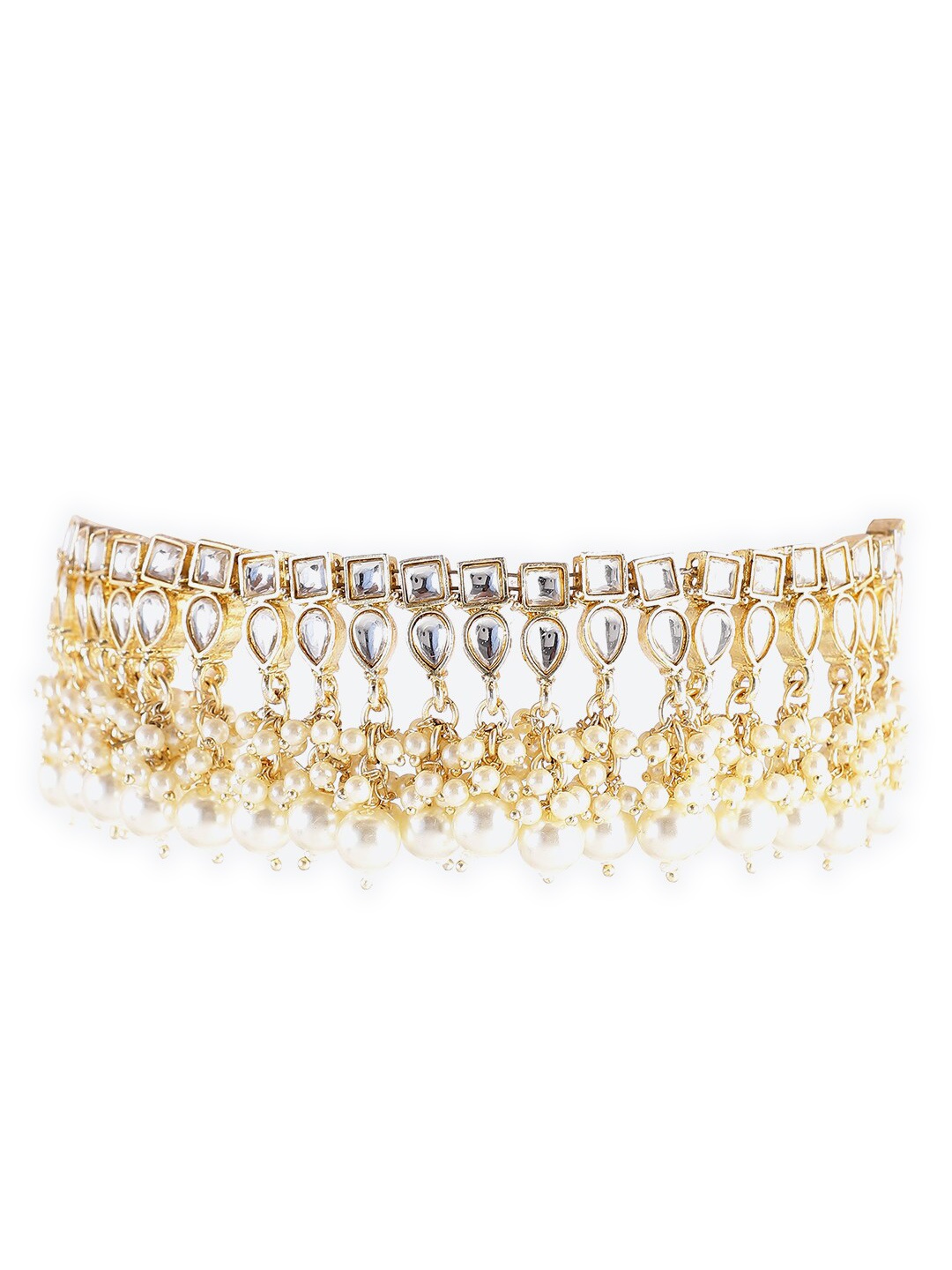 

Biba Gold-Toned White Stone-Studded & Pearl Beaded Jewellery Set