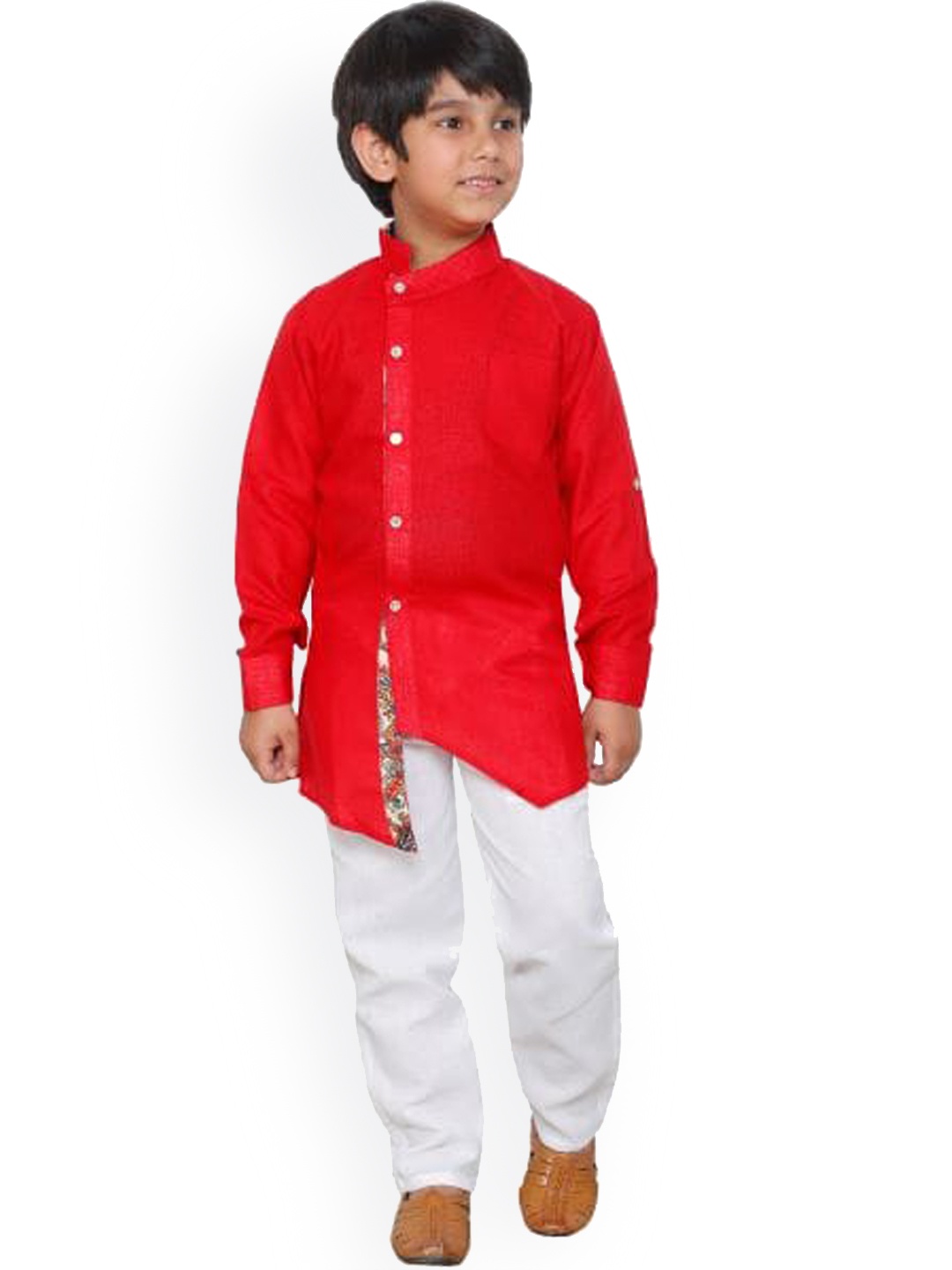 

DKGF FASHION Boys Red Angrakha Kurta with Salwar