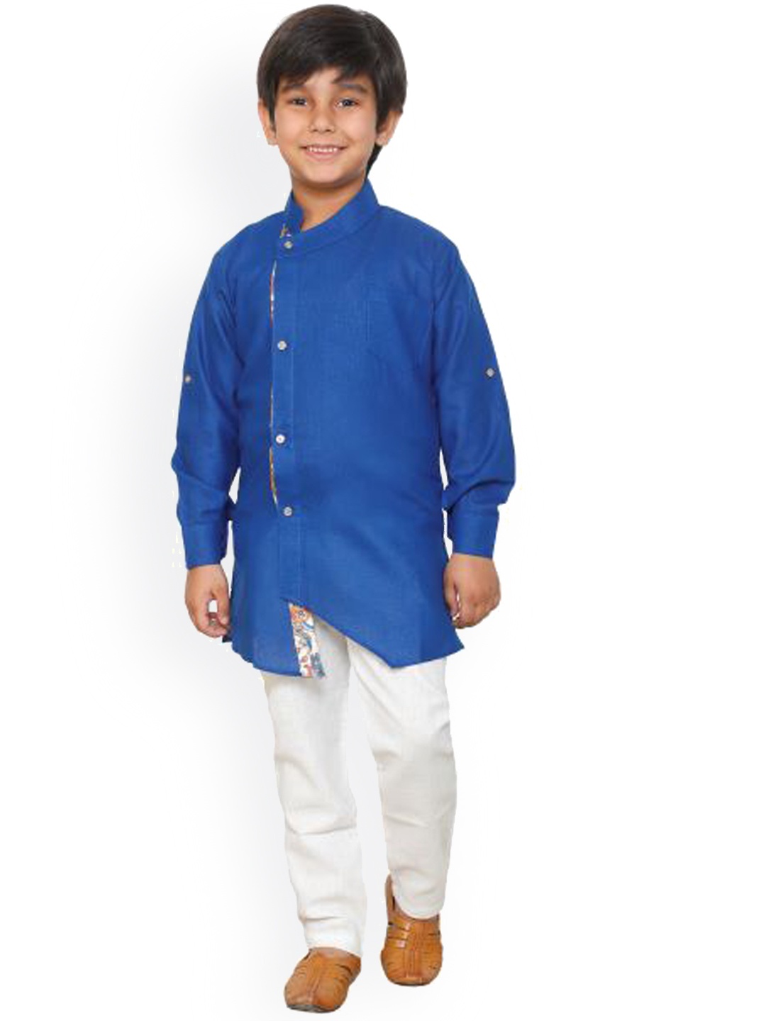 

DKGF FASHION Boys Blue Angrakha Kurta with Trousers