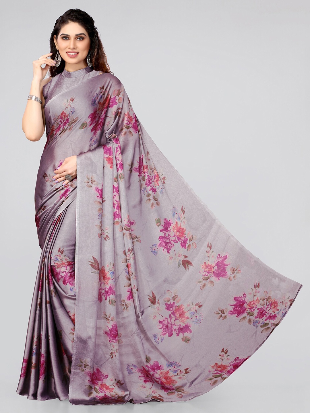 

KALINI Magenta & Grey Floral Saree