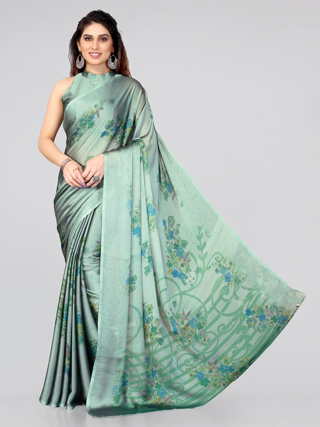 

KALINI Green & Blue Floral Saree